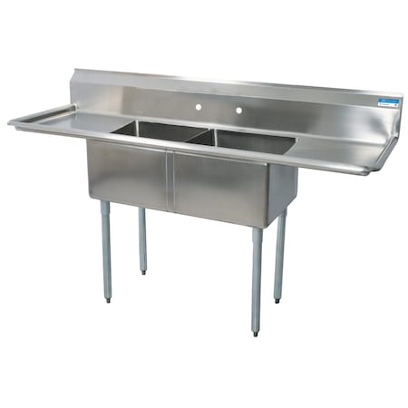 Bk Resources Two Compartment Sink 16 in x 20 in, 2, 2, Free Standing, Stainless Steel BKS-2-1620-12-18T